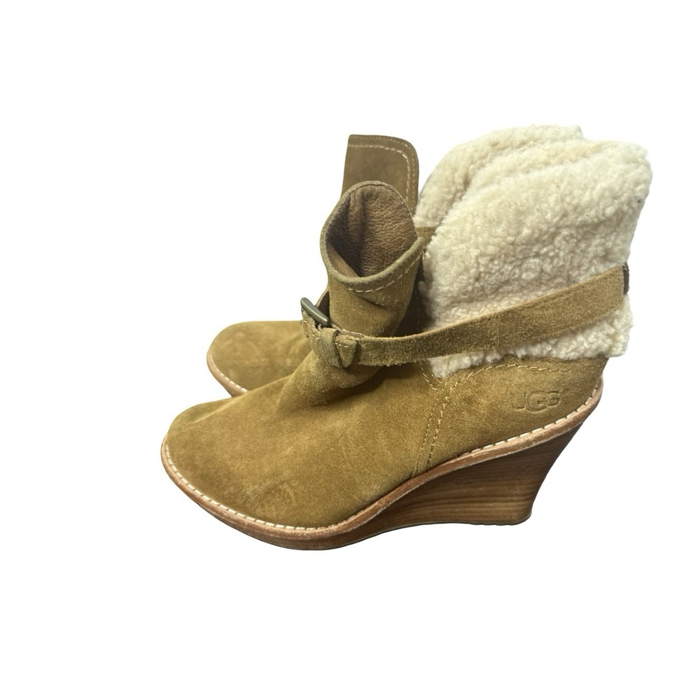 Ugg Australia Tan Suede Wedge Heel Ankle Bootie Boot 1003064 Womens Sz 6.5